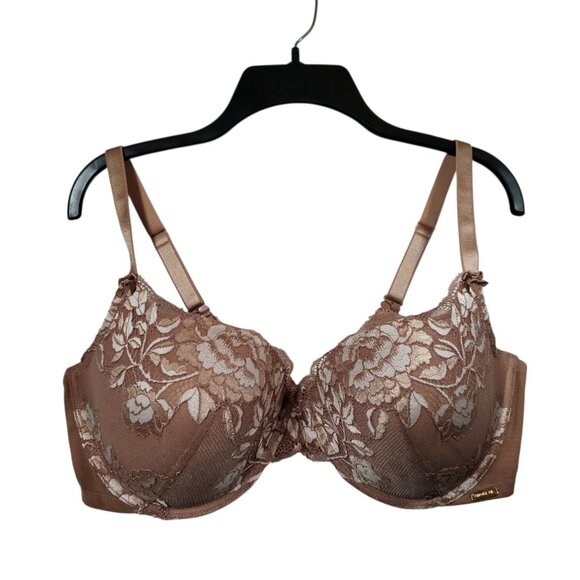 Adore Me Underwire Padded Lined Pushup Bra Beige Floral Lace Size 38DD - Picture 2 of 10